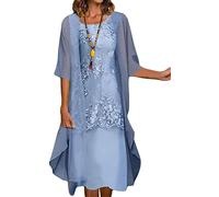 Women's Two-Piece Dress, lace Dress, Festive Dress, Two-Piece Wedding Dress, Elegant Dress with Jacket Dress, Bridesmaid Dresses, Cocktail Dresses, Evening Dress (Color : Blue, Size : XXL)