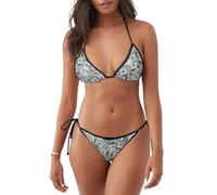 Women's Two Piece Funny Dollar Money Print Bikini Swimsuit Sexy String Triangle Swimwear Bathing Suits Sets Black