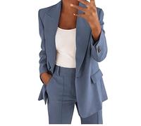 Women's Two Piece Lapels Suit Set Business Long Sleeve Button Formal + Pant Suit Slim LooseTrouser Suit Sheer Pant Suits for Women Blue