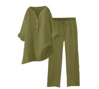 Womens Two Piece Loungewear Sets Tracksuit Womens Full Set Ladies Linen Trousers Summer Linen Set Co Ords Sets Linen Tops for Women UK Lounge Wear Sets for Women UK Womens Leisure Suits