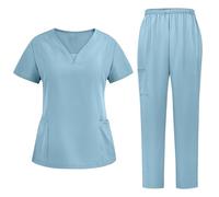 Womens Two Piece Outfits Scrub Sets Solid Color Scrubs Uniforms Women Beauty Tunic Nurse Tunics for Women UK Workwear Lounge Set Ladies Tracksuits Light Blue