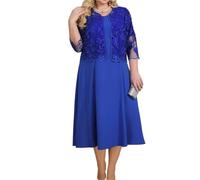 Women's Two Piece Set Mother of The Bride Dresses Women Weddings Vestidos Party Chiffon Lace Midi Dress(Blue,5XL)