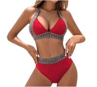 Womens Two Piece Swimsuit High Waist Bikini Sets Sexy Push Up Wrap Bikini Top and Swim Brief Beach Wear Set Ladies Swimming Costumes Tummy Control Swimwear Plus Size Bathing Suit Red