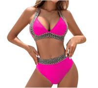 Womens Two Piece Swimsuit High Waist Bikini Sets Sexy Push Up Wrap Bikini Top and Swim Brief Beach Wear Set Ladies Swimming Costumes Tummy Control Swimwear Plus Size Bathing Suit Pink