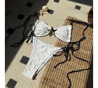 Women's Two Piece Swimsuit Solid Color Mesh Patchwork Bikini sets with Drawstring Strap Split Bathing Suit for Vacation Beach Club Holiday(S White)