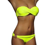 Womens Two Piece Swimsuits Halterneck Strapless Push Up Sexy Bikini Set Swimsuit Sexy Low Waist Swimming Costume Swimwear Ladies 2 Piece Bathing Suits Padded Beachwear (Yellow, M)
