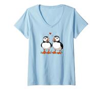 Women's Two Puffins in Love V-Neck T-Shirt