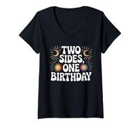 Womens Two Sides One Birthday Sun Moon Gemini Style V-Neck T-Shirt