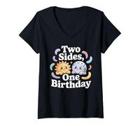 Womens Two Sides One Birthday Sun Moon Gemini Style V-Neck T-Shirt