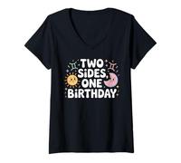 Womens Two Sides One Birthday Sun Moon Gemini Style V-Neck T-Shirt