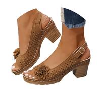 Women's Two Strap Heeled Sandals Open Toe Low Chunky Heels Sandals Dress Casual Pumps Summer Backless Mules Slip On Block Heels