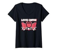 Womens Two Swans and A Heart. Loves Coffee V-Neck T-Shirt