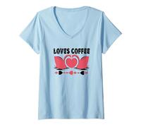 Womens Two Swans and A Heart. Loves Coffee V-Neck T-Shirt