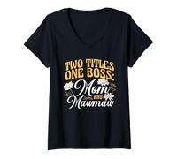 Womens Two Titles One Boss Mom and Mawmaw Proud Grandma V-Neck T-Shirt