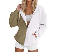 Women's Two-Tone Patchwork Hooded Sweatshirt with Pockets Cardigan Sweatshirts Sports Casual Oversized Hoodies Mid Season Lightweight Hoodie Comfortable Sweaters, Vests and Sweatshirts, #01-khaki, XXL