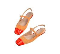 Women's Two-Tone Square-Toe Mary Jane Flats with Back Strap, Adjustable Buckle, Glossy Toe, Soft Non-Slip Sole Perfect for Commuting And Everyday Wear,orange red,5.5 UK