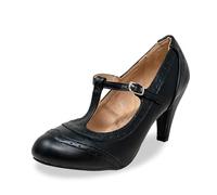 Women's Two Tones Wing Tips Retro Rockability 1950s Vintage T-Strap Pinup Style Pump Flapper by Chase + Chloe, Black/Black Comfort, 6.5 UK