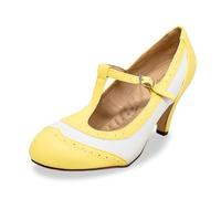 Women's Two Tones Wing Tips Retro Rockability 1950s Vintage T-Strap Pinup Style Pump Flapper by Chase + Chloe, Yellow/White Comfort, 9 UK