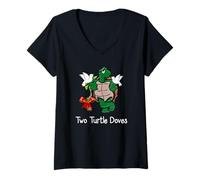 Womens Two Turtle Doves Twelve Days of Christmas Funny V-Neck T-Shirt