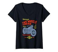 Womens Two Wheels Forever Motorcycle Garage Retro Speed Fan V-Neck T-Shirt