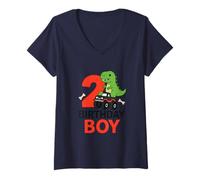 Women's Two Year Old Dino and Monster Truck Artwork V-Neck T-Shirt