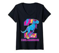 Womens Two Years Old Dinosaur 2nd Birthday Kids V-Neck T-Shirt