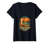 Womens Tybee Island Beaches Shirt Surf Turtle Pier Sunset Georgia V-Neck T-Shirt