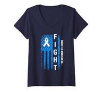 Womens Type 1 Diabetes Awareness American Flag for Women Men V-Neck T-Shirt