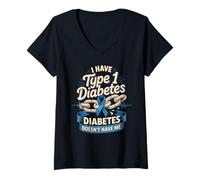 Women's Type 1 Diabetes Doesn't Have Me T1D Warrior V-Neck T-Shirt