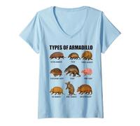 Womens Types of Armadillo Educational Wildlife Species Ecology V-Neck T-Shirt