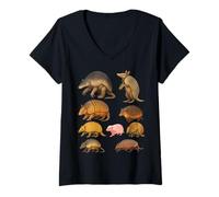 Womens Types of Armadillo Educational Wildlife Species Ecology V-Neck T-Shirt