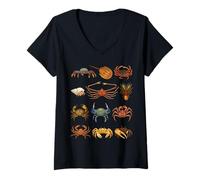 Womens Types of Crabs Marine Wildlife Educational Crab Species V-Neck T-Shirt