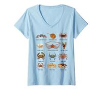 Womens Types of Crabs Marine Wildlife Educational Crab Species V-Neck T-Shirt