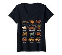 Womens Types of Crabs Marine Wildlife Educational Crab Species V-Neck T-Shirt