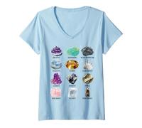 Womens Types of Crystals Educational Geology Chart V-Neck T-Shirt