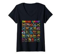 Women's Types of Dinosaurs Alphabet ABC A-Z Dino Lover Kids Boys V-Neck T-Shirt