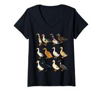 Womens Types of Domestic Ducks Breeds Waterfowl Animals V-Neck T-Shirt