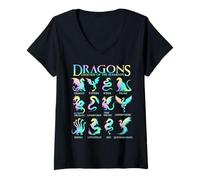 Womens Types of Dragons Pastel Watercolor Legends Elements Dragon V-Neck T-Shirt