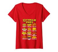 Womens Types of Fries Retro French Fry Food Infographic V-Neck T-Shirt