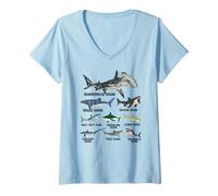Womens Types of Sharks 2025 Ocean Wildlife Week Educational Shark V-Neck T-Shirt