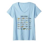 Women's Types of Sharks Alphabet A-Z ABC Shark Identification V-Neck T-Shirt