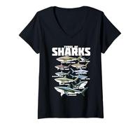 Womens Types of Sharks Ocean Education Design V-Neck T-Shirt