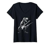Womens Tyrannosaurus Dinosaur Guitar V-Neck T-Shirt