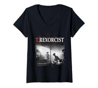 Womens Tyrannosaurus Rex Tee Shirt - T.rexorcist Dinosaur Parody V-Neck T-Shirt