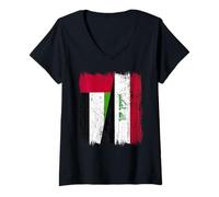 Womens UAE Iraq Half Flag Emirati Iraqi Jersey V-Neck T-Shirt