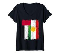 Womens UAE Kurdistan Half Flag Emirati Kurdish Heritage Jersey V-Neck T-Shirt