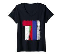 Womens UAE Russia Half Flag Emirati Russian Jersey V-Neck T-Shirt