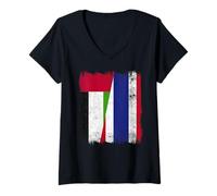 Womens UAE Thailand Half Flag Emirati Thai Roots V-Neck T-Shirt