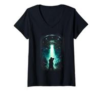 Women's UAP UFO Alien Abduction Paranormal Sci Fi Artwork V-Neck T-Shirt
