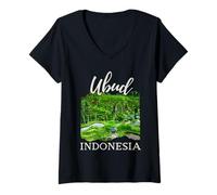 Womens Ubud Bali Indonesia Souvenir Yoga Meditation Rice Paddies V-Neck T-Shirt
